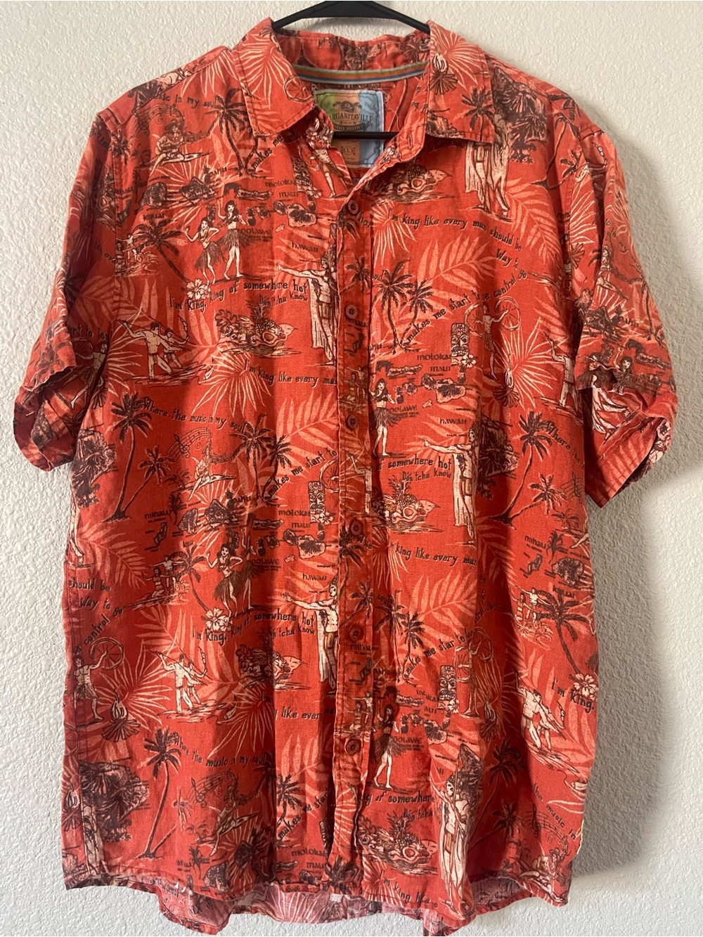 Margaritaville Shirt Men’s Large Orange Tropical Hawaiian